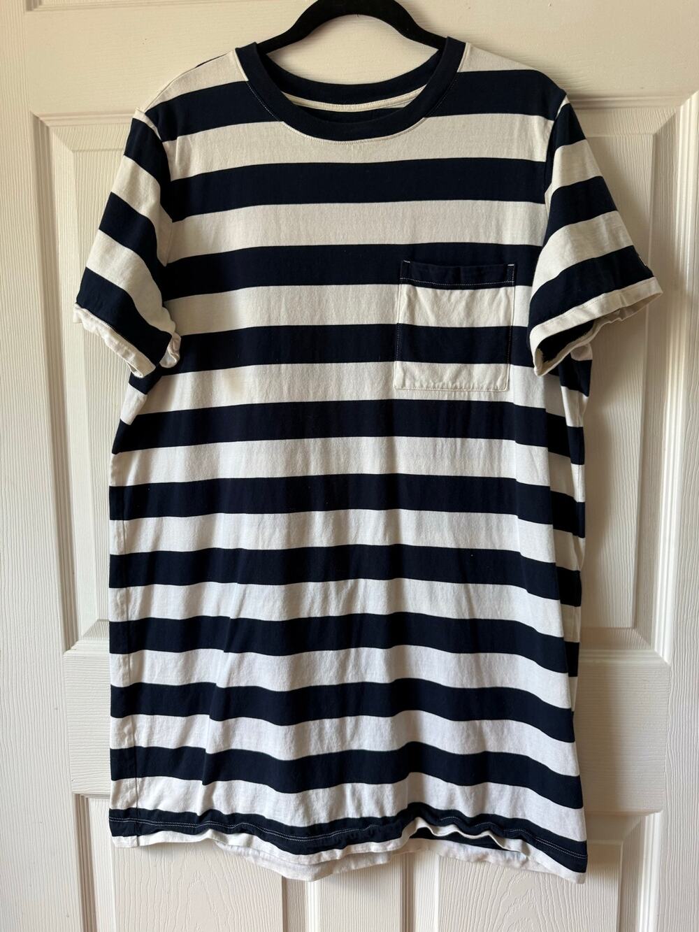 Everlane Organic Cotton Navy White Striped Pocket T-Shirt Dress XL